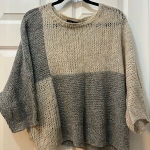Eileen Fisher Gray and Cream Knit Sweater